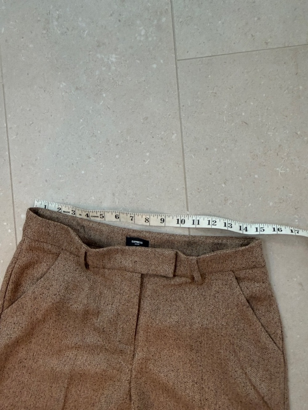 Express Editor Textured Herringbone Mid Rise Wide Leg Pant - Picture 7 of 9